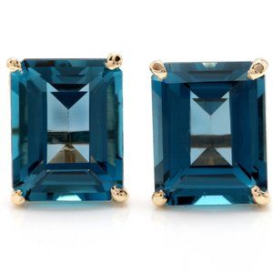 6.00 Ct London Blue Topaz 14KY Gold Stud Earrings